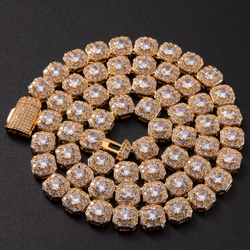 Chi Chu の同じ 10 ミリメートルスクエアロックシュガージルコンマイクロスタッズダイヤモンドブレスレット HipHopBlingChain ジュエリーネックレス|undefined
