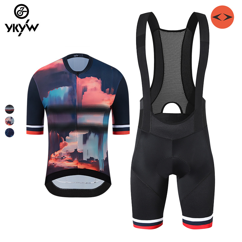 Ykyw European and American Cross-Border Cycling Clothing Colorful Heat Transfer Breathable Sweat-Absorbent Sports Short-Sleeved Cycling Clothing Set
