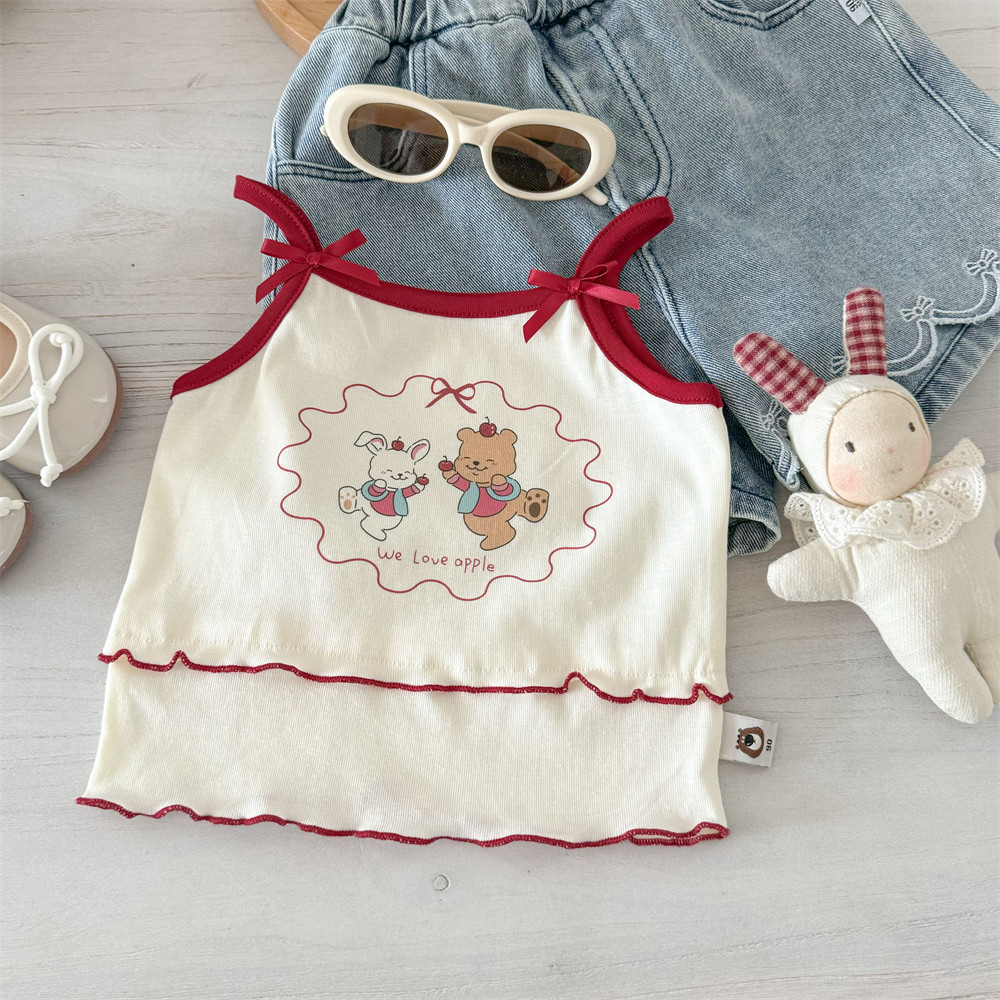 Xianning siete lindas tirantes de algodón de dibujos animados, tesoro femenino, camiseta corta para niños pequeños y medianos, chaleco sin mangas, t