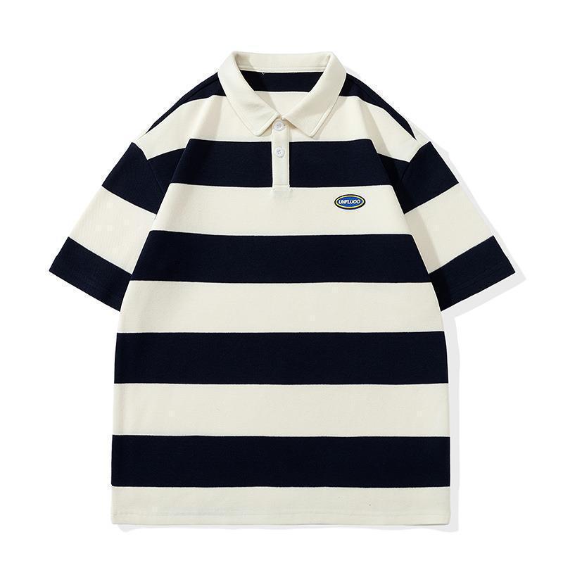 Camiseta Polo a Rayas de Algodón Heavyweight 250G Unisex para Parejas