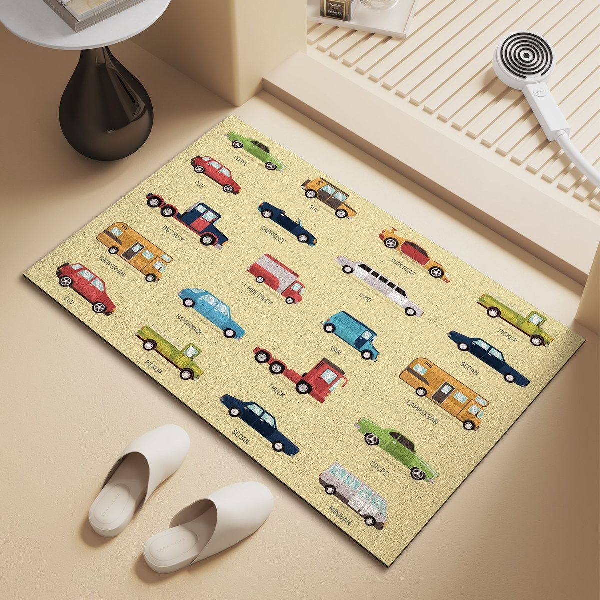 Bathroom Floor Mat, Water-Absorbent, Dirt-Resistant, Non-Slip Mat, Bathroom Door Mat, Cartoon Car-Shaped, Household Diatomaceous Earth Floor Mat