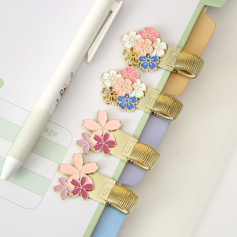 Notebook Spring Pen Insert Book Clip Creative Cherry Blossom Metal Paint Pen Clip Notebook Alloy Accessories Pen Buckle