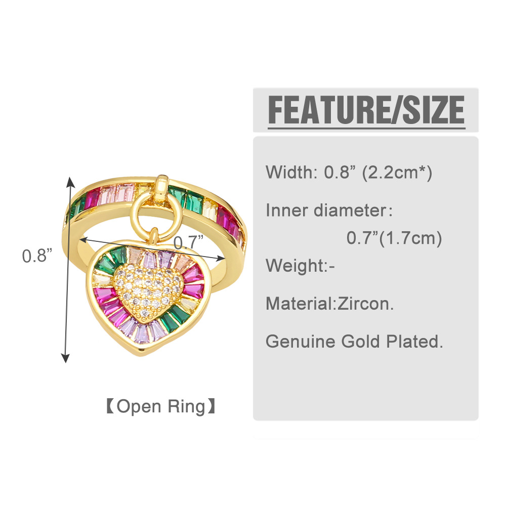 Fashion Heart Shape Copper Open Ring Plating Zircon Copper Rings