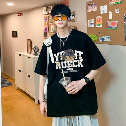  Summer New Arrival Men's Short-Sleeve T-Shirt: Heavyweight, Trendy Brand, American Retro Style, Loose Fit for Teens