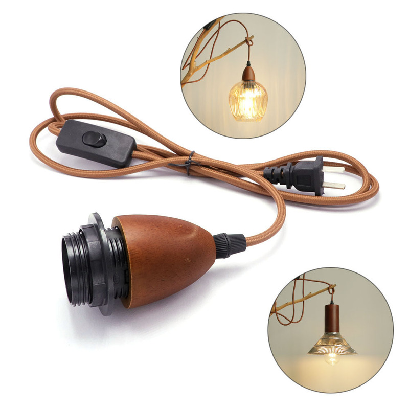 Retro Nostalgic Plug with Switch Walnut Color Brown Braided Cord Can Be Installed with Lampshade DIY Lamp E27 Lamp Holder