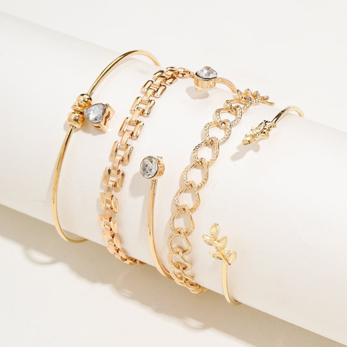 European and American new geometric leaf dot diamond beaded love rhinestone open bracelet women's bracelet 5-piece set