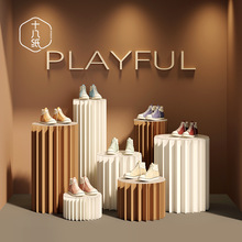 十八纸展示台圆柱产品展示架中岛橱窗圆形陈列架服装店折叠模特