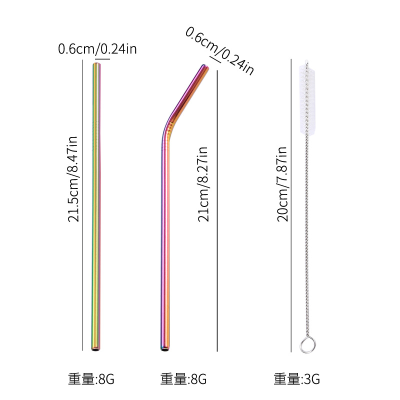 Directo de fábrica de acero inoxidable 304 conjunto de paja transfronteriza de color metal paja bebida leche té café paja