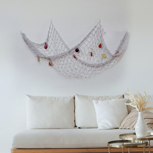 Mediterranean decorative fishing net, thick line cotton and linen rope shell net, kindergarten background wall creative photo decoration hanging net