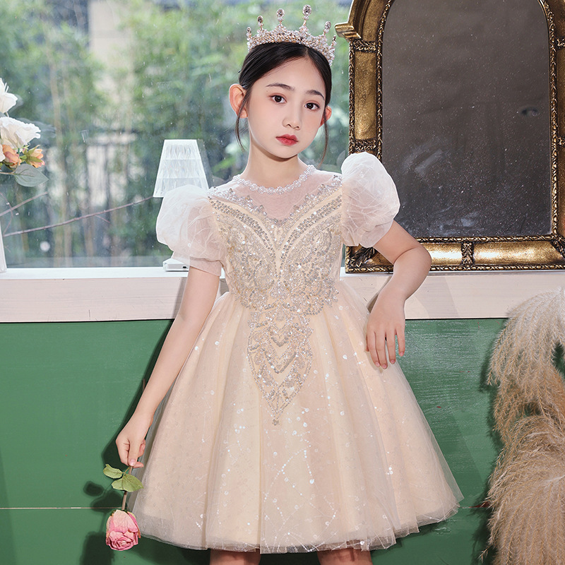 Girls' Dress Light Luxury Niche High-end Western Style Children's Piano Show Performance Clothes Girls' Birthday Host Poncho Dress