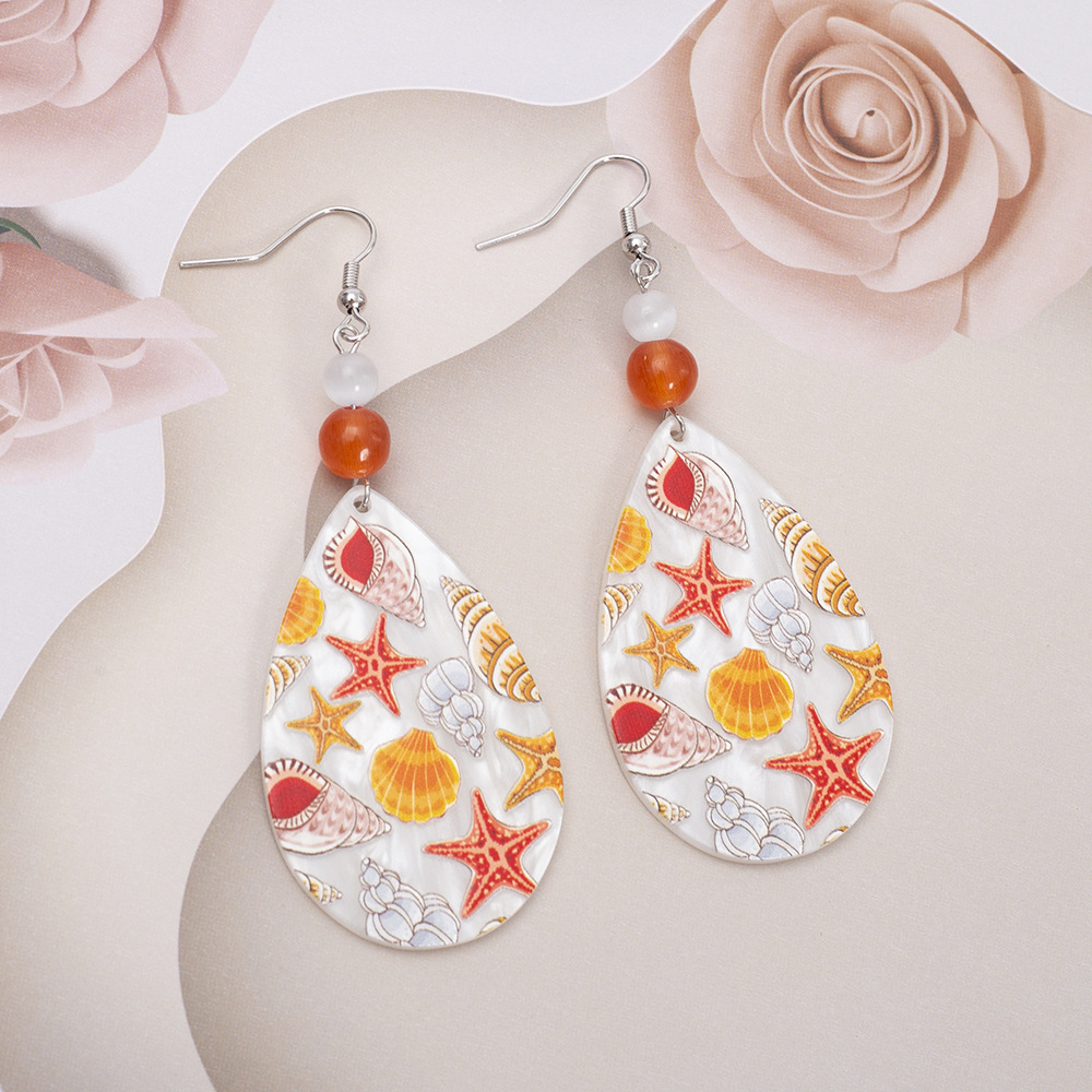 Women's Acrylic Drop Earrings Starfish Shell Conch Beach Style_voghion.com