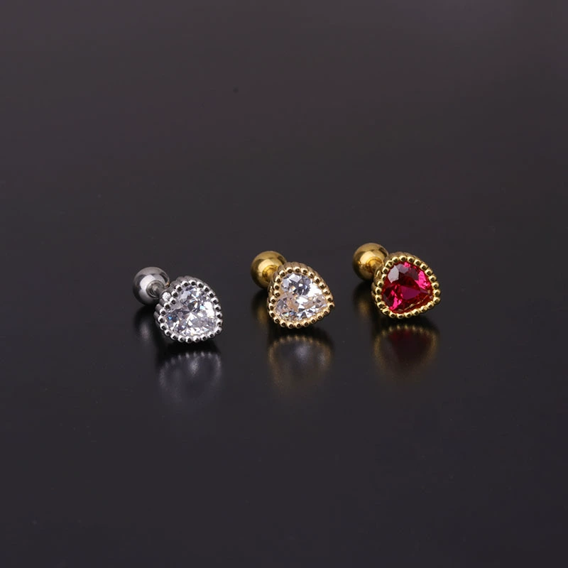 Серебряные серьги из нержавеющей стали с цирконом, пирсинг, 16G