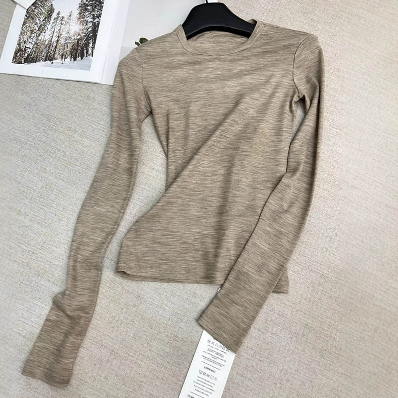 [in Stock] Ys*L All-Wool Semi-Transparent Round-Neck Basic Soft and Comfortable Base Layer Long-Sleeve T-Shirt Top