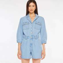 工厂定制蓝色牛仔工装裤女跨境连衣裤休闲显瘦高腰牛仔连体裤潮女