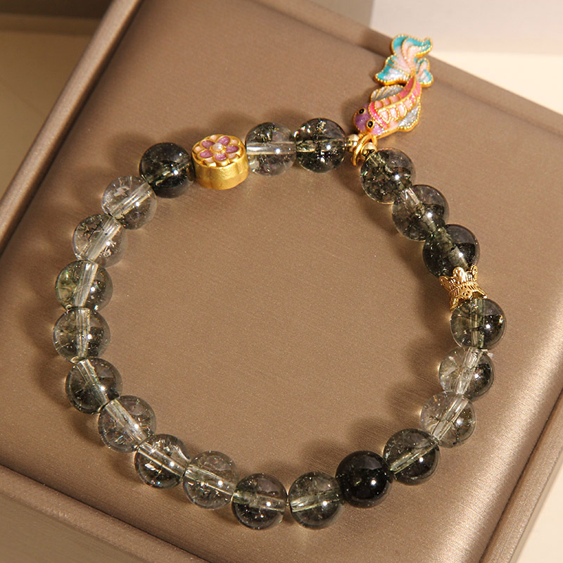 Nueva pulsera de cristal fantasma verde chino para mujer, lujo ligero, nicho, sentido exquisito y de alta gama, brazalete de pez de colores pequeño