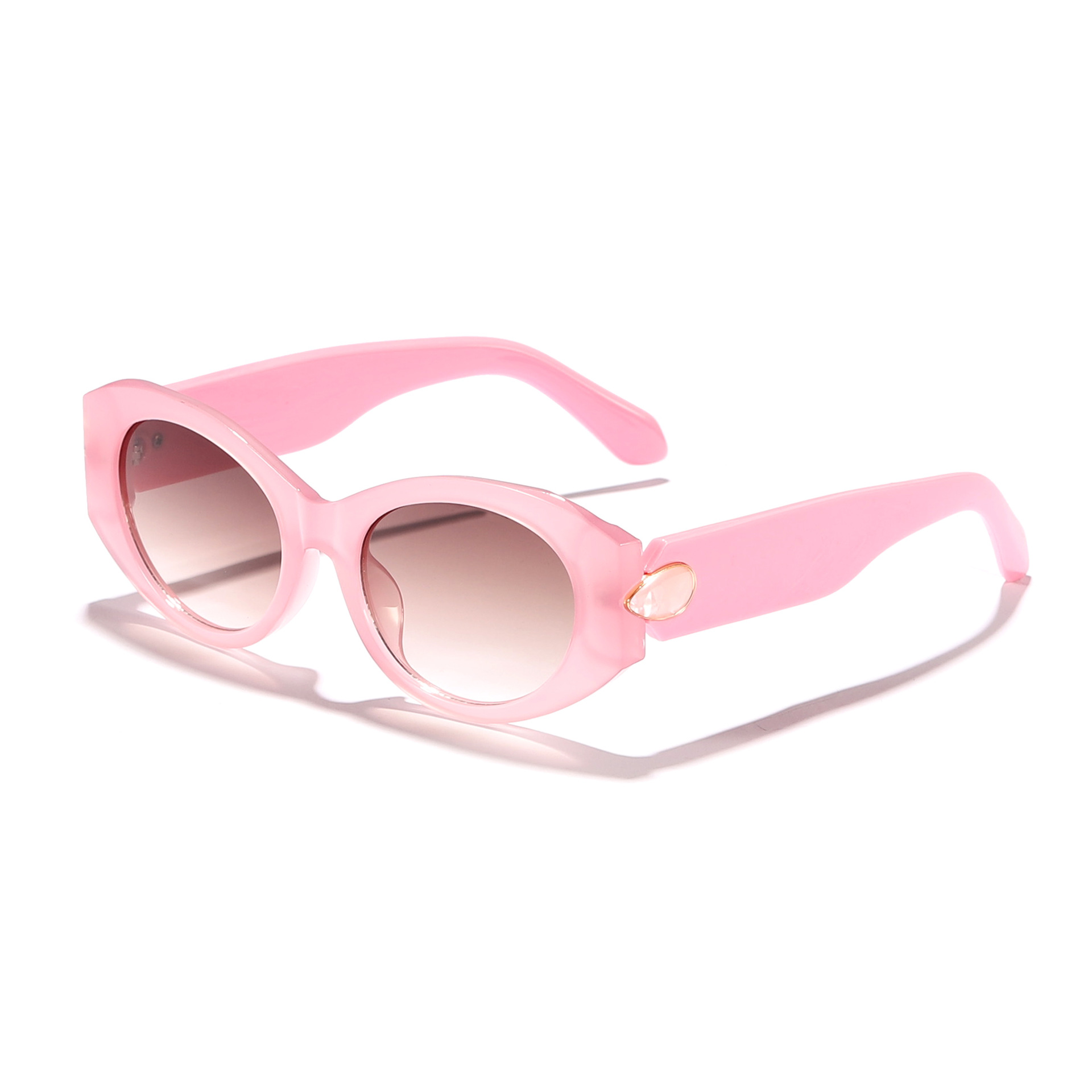 Gafas de sol de moda europeas y americanas, marco ovalado retro, accesorios de gemas, gafas de sol de pasarela de lujo ligero de alta gama para mujer