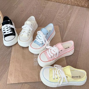 1190 Summer Macaron Youth Vigor Japanese Style Lively Casual All-match Canvas Shoes Women's Thin Mango Head Sneakers