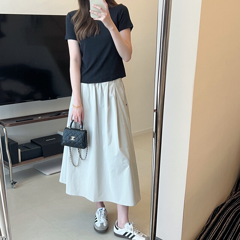 Anti-wrinkle Super Cotton French A- line Skirt Summer New Arrival Covering Hip Loose Elegant Umbrella Skirt Oxygen White Skirt