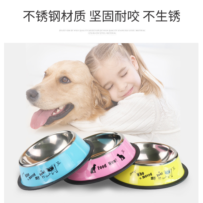 Suministro directo de fábrica de dibujos animados de acero inoxidable Pet Bowl antidetonante perro tazón de comida agua potable alimentación gato tazón de comida para mascotas tazón
