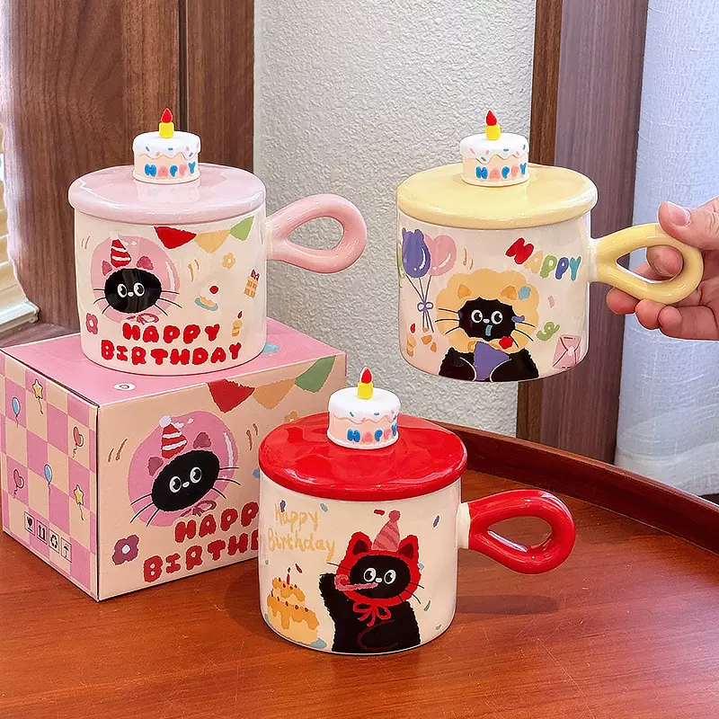 可爱猫咪生日礼物礼盒马克杯 高颜值办公室女生水杯 送闺蜜伴手礼