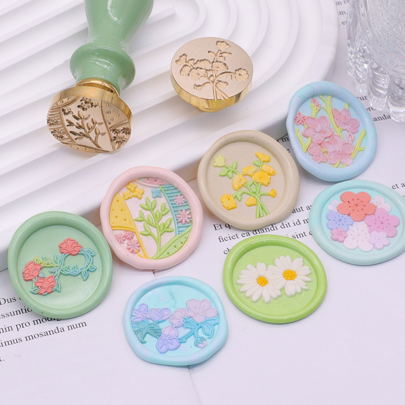 New fire paint seal head green plant series pattern student DIY personalized hand account wax seal fire paint copper head launched in November