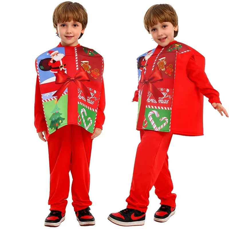 Рождественское шоу Костюм Детская рождественская подарочная коробка cos играет костюм Школьная праздничная вечеринка костюм
