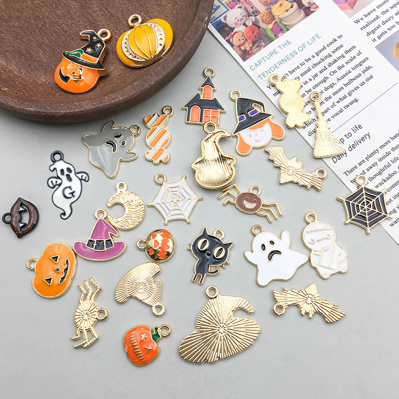 27 Modellen Per Model 1, 27/Pack 12*16mm 15*19mm 16*24mm Zinklegering Pompoen Kat Snoep Hanger display picture 9