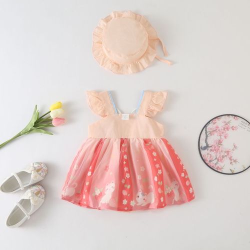 Chinese-style summer children's Hanfu sleeveless baby clothing infant onesie spaghetti straps Tang suit Hairy princess dress