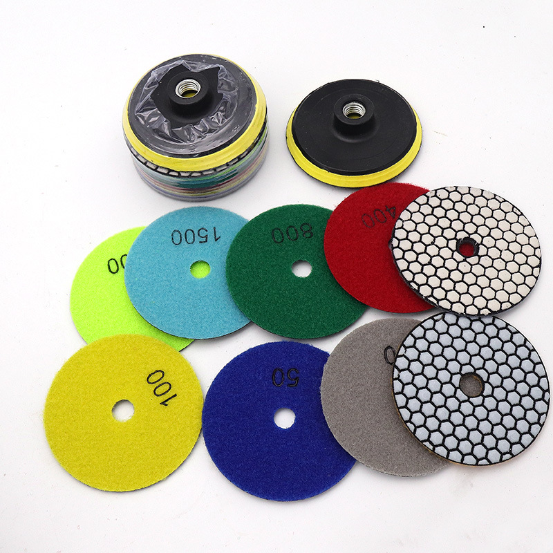 9+1新款金刚石干磨片套装石材大理石石英石抛光片4寸3寸软磨片