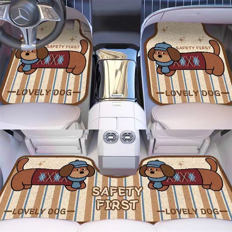 Cartoon Car Floor Mats, Universal Driving Car Floor Mats, Rear Row Conjoined Mats in the Car, Dust Removal, Easy Care Wire Ring Floor Mats