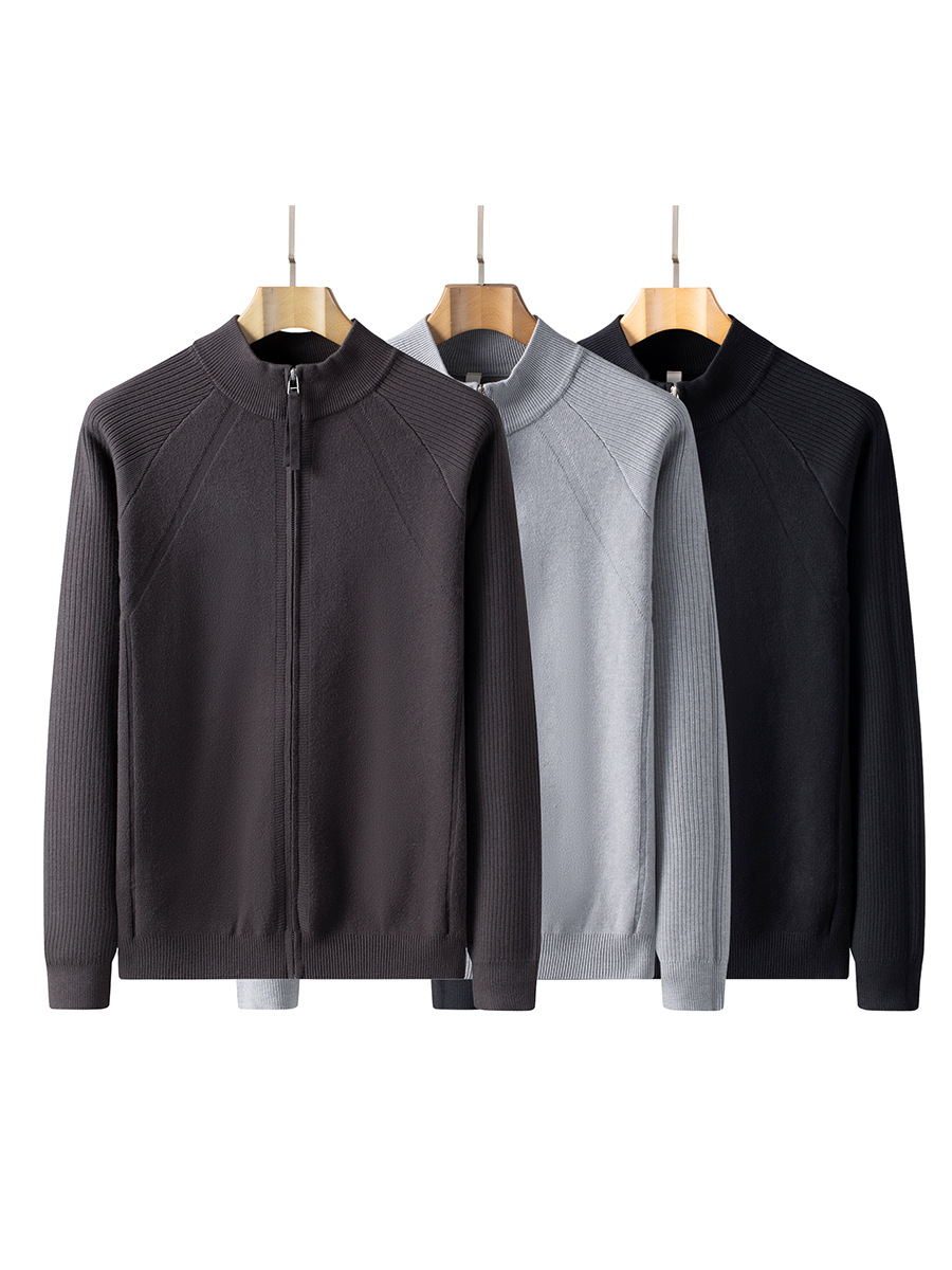 High-end zipper casual jersey invierno delgado suéter de cuello vertical transfronterizo medio cuello alto cardigán hombre chaqueta personalizada