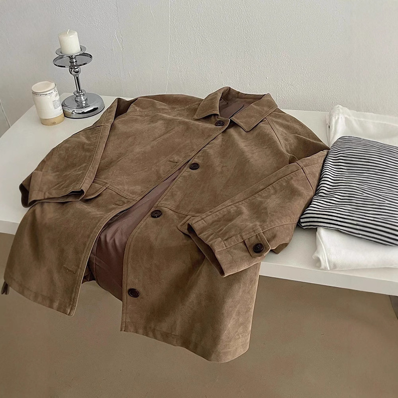 2372 South Korea Dongdaemun Spring and Autumn Long-sleeved Women's Single-breasted Lapel Slimming Versatile brown Coat Top