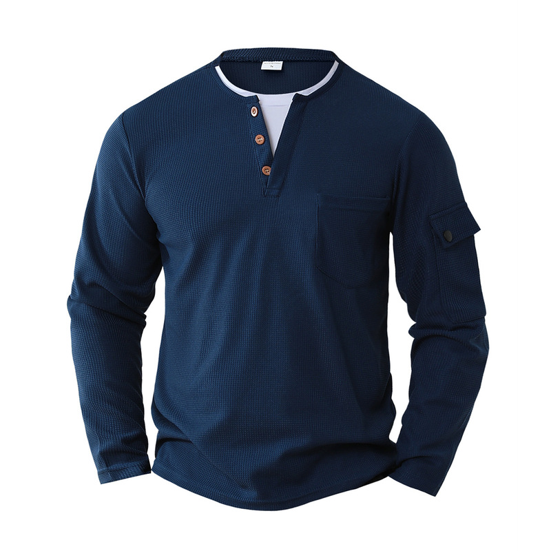 Cross-border men's t-shirt, faux two-piece, double-layer V-neck, autumn and winter fashion, spliced, plus-size, long-sleeve t-shirt for men
