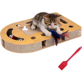 木纹猫抓板轨道球逗猫棒 猫咪自嗨解闷玩具瓦楞纸磨爪器防抓用品