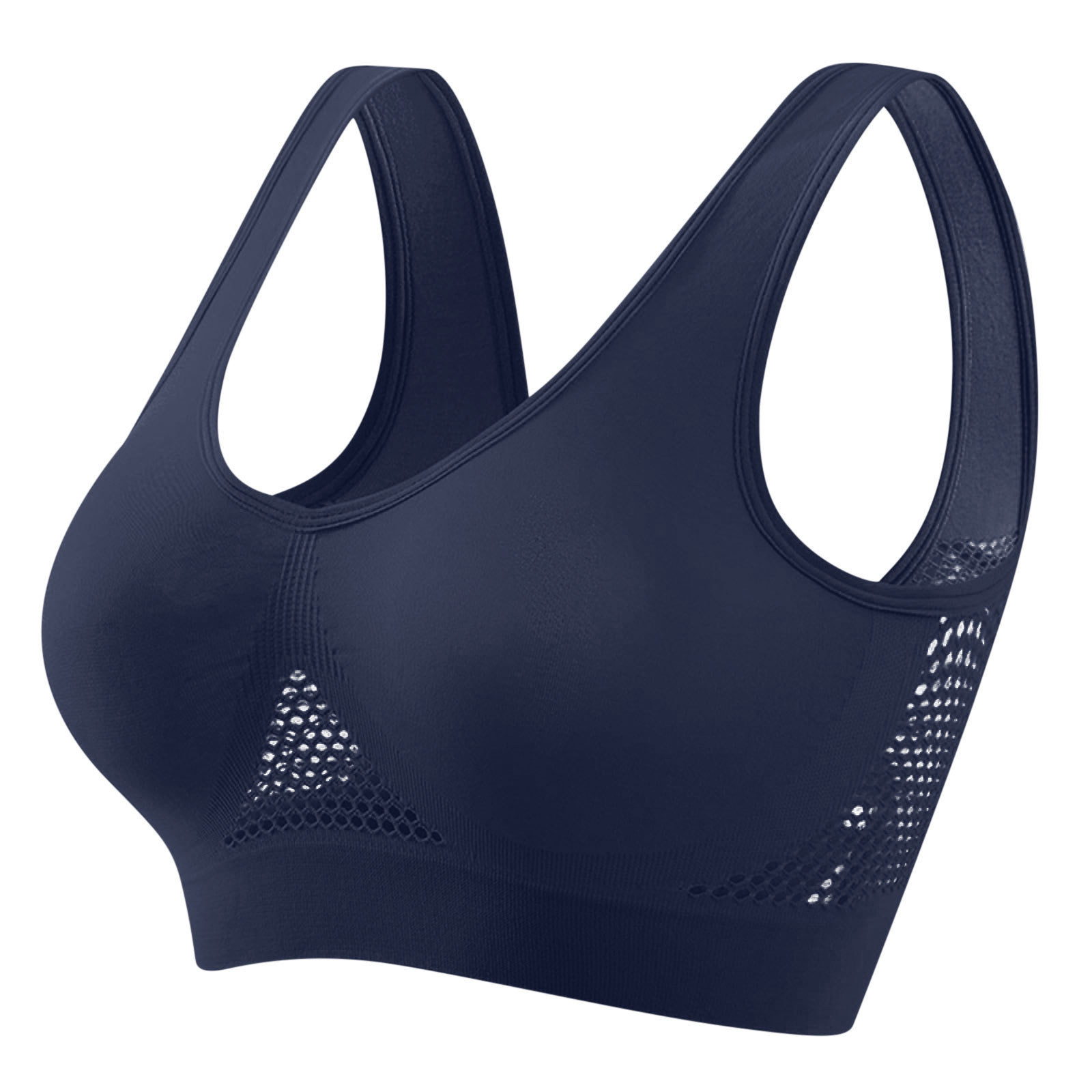 Sujetador deportivo de malla hueca agujero transpirable Sujetador deportivo inalámbrico a prueba de golpes yoga correr más ropa interior de tamaño para las mujeres