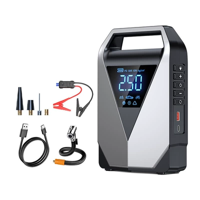 Large-Capacity Ld12 Cross-Border Car Emergency Jump Starter with Built-In Air Pump and Multi-Function Power Bank (Hava nasosu) - ld12-integrated-machine-8000-mah-smart-clip-storage-bag-english-version