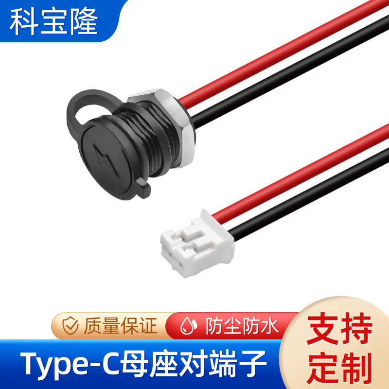 定制Type-C带防尘帽母座对2.0端子1007 24AWG防水typec母座电源线