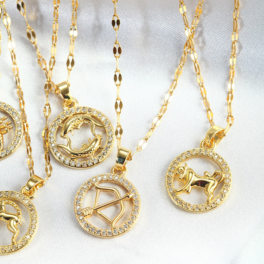 Unisex Gender PVD Coated Real Gold Plated Constellation Titanium Steel Lady Waterproof Non Tarnish Titanium Steel Pendant Necklace