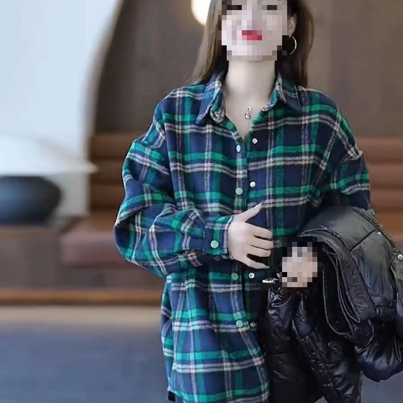 磨毛加绒加厚格子衬衫女冬季新款休闲外穿宽松保暖衬衣外套潮