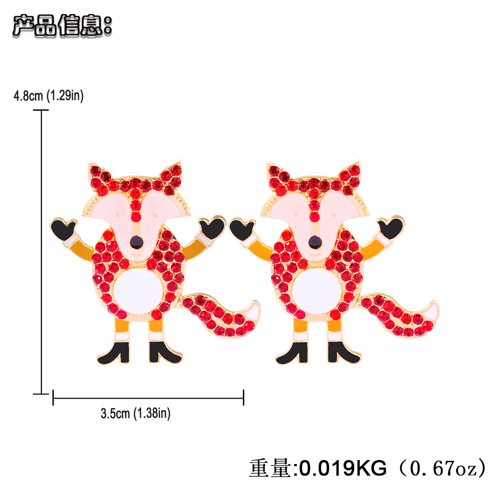 Cartoon Animal Little Fox Diamond European And American Christmas Creative Earrings Fashion Accessories display picture 14