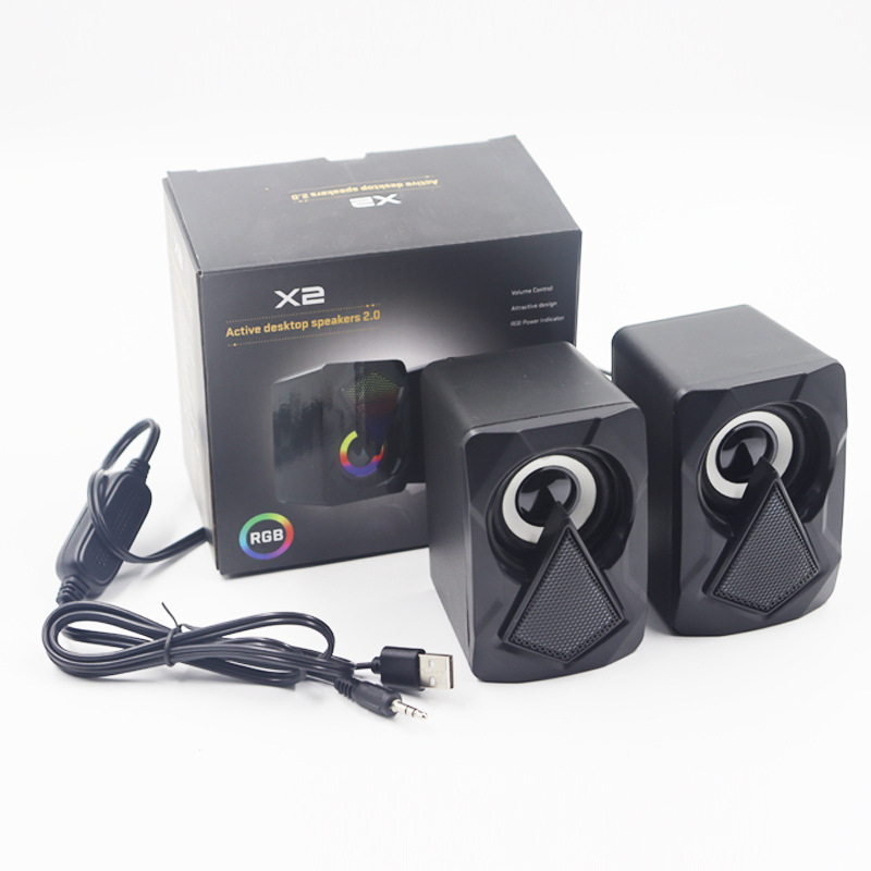 X2 Multimedia Computadora de escritorio Audio Escritorio para el hogar Mini RGB Colorido altavoz USB Subwoofer pesado con cable