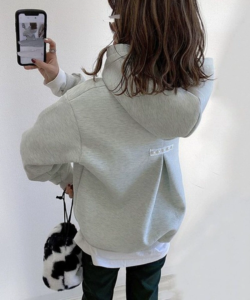 В наличии 5 цветов, весна-осень 2024, новый стиль, женские простые универсальные топы с бисером Lotte, свободные толстовки с капюшоном для женщин