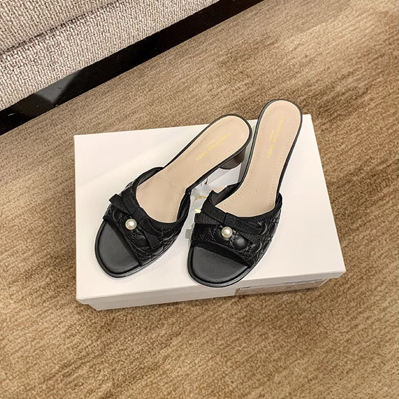 グレープママと同じスタイルの高級婦人用スリッパ～輸入ソフトレザー、甘いパールと蝶結びの粗ヒールスリッパ、女性用サンダル、イブニング用|undefined