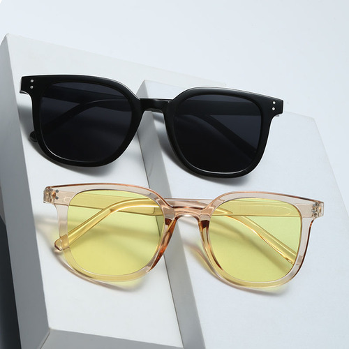Wholesale black red brown sunglasses, Korean style, trendy square large frame, rice grain sun glasses for men and women, new sun protection sunglasses