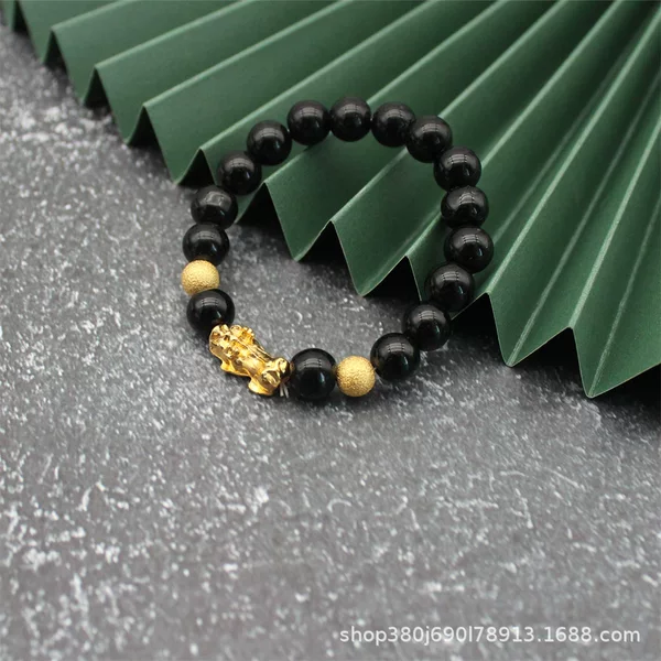 Imitation Obsidian Gold Beads Pixiu Bracelet Hard 3D Gold Color Vietnamese Sand Gold Live Promotion Atmospheric Jewelry Can Be Shipped on Behalf of