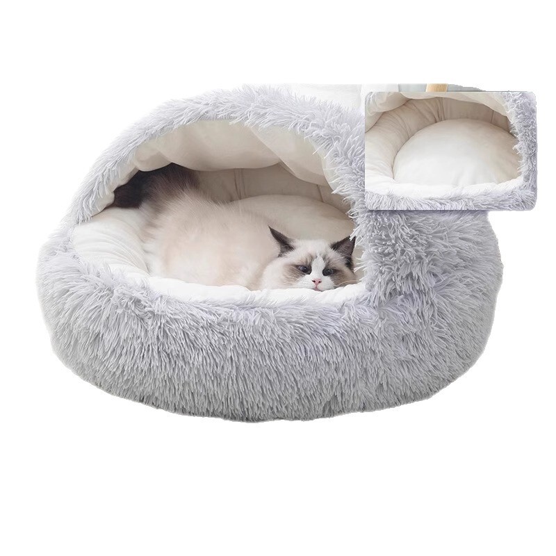 半封闭式猫窝猫咪贝壳窝冬季保暖猫窝四季通用长毛绒猫窝宠物用品|undefined