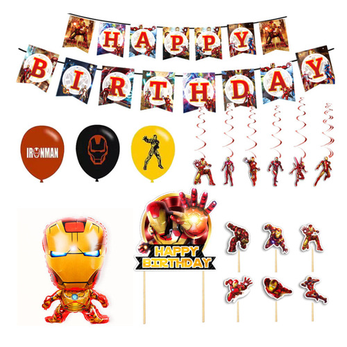Amazon Iron Man Party Decorations: Happy Birthday Bunting, Balloons, and Spiral Charms