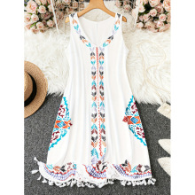 L 71957 Ethnic tassel print A-line maxi dress ������ӡ��