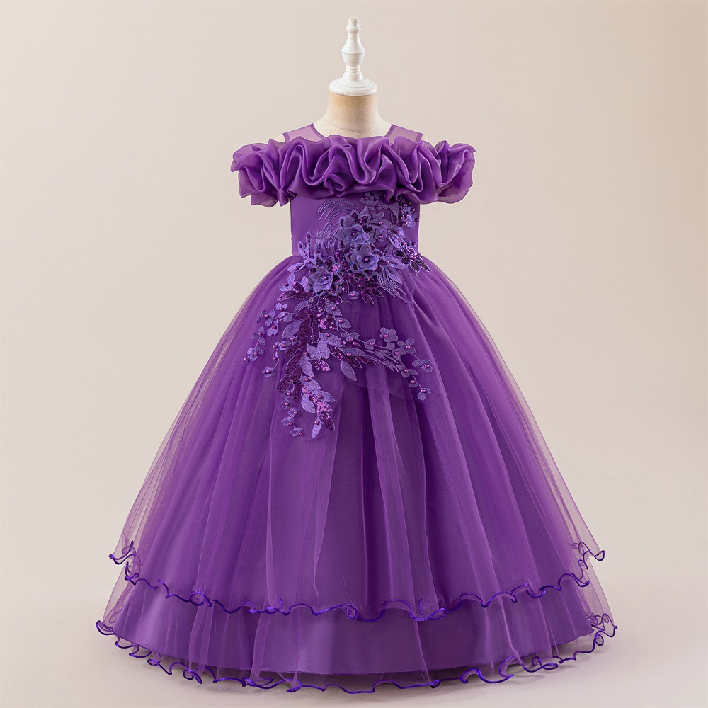 2026 nuevo vestido de niña largo vestido de malla decalcos bordados vestido de piano vestido de niña vestido de niños