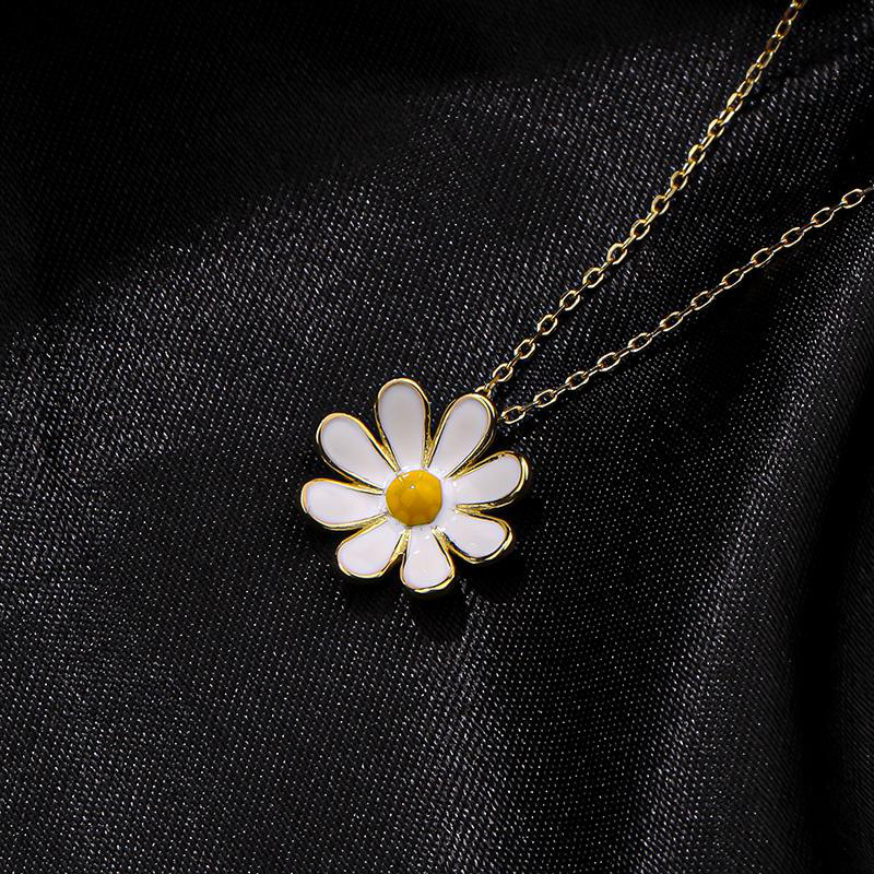 S Silber Koreanische Ausgabe Daisy Earnail frauen Kleine Frische Sonnenblume Chrysantheme Halskette Ohrringe_voghion.com